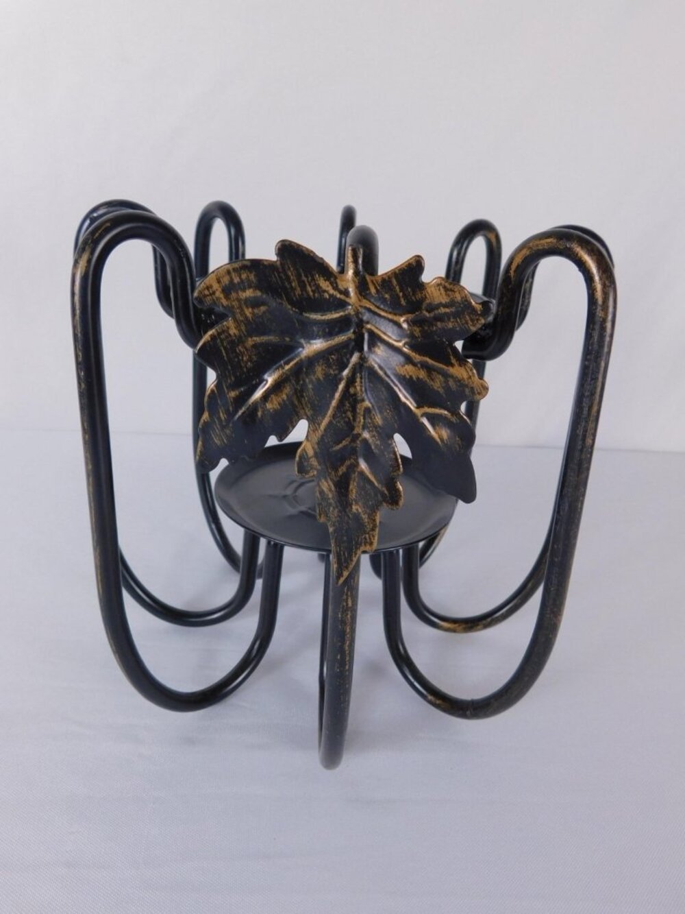 Black Metal Leaf Centerpiece Bowl Stand Traditional Seasonal Home Decor Accent